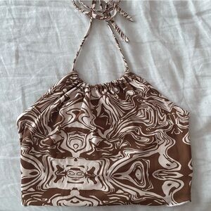 BROWN MARBLE HALTER TOP